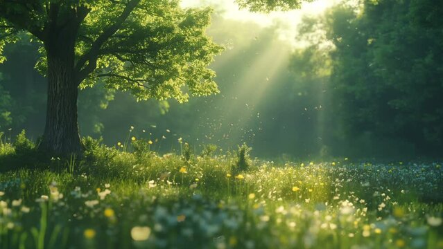 The beauty of spring with its blooming flowers and warmth of the sun Seamless looping 4k timelapse virtual video animation background generated AI
