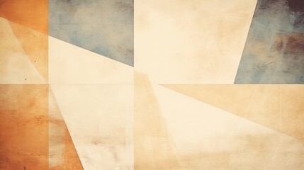 Grungy and grainy bleached abstract color background, made of intersecting geometric figures, vintage paper texture in square shape