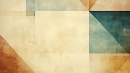 Grungy and grainy bleached abstract color background, made of intersecting geometric figures, vintage paper texture in square shape