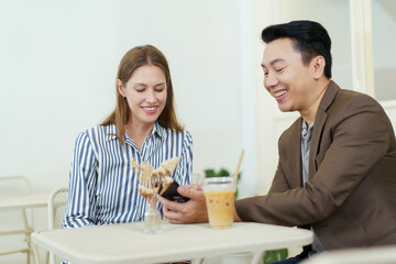 Group of diverse ethnicity businesspeople, Asian and Western business person.