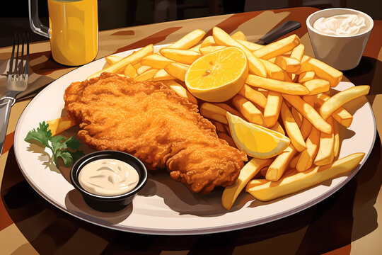 fish and chips food illustration