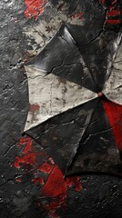 Banner of an Umbrella with Colors Black, Red and White in the Style of Leatherhide Distressed Surfaces Background created with Generative AI Technology