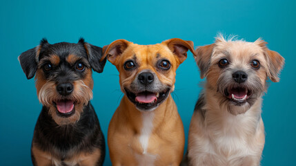 Dogs posing for a photo on a blue background
