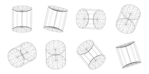 Set of wireframe geometric shapes in different shapes on a white background. Geometric shapes from the black lines. Polygonal shapes for your projects. 3D. Vector illustration.