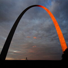 St Louis Arch Metal Gateway Landmark Sunset Glowing Orange