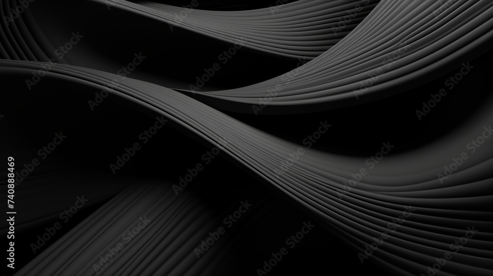 Poster macro image of black stripes intertwined, three-dimensional effect, abstract background