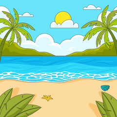 Fototapeta na wymiar Cute Cartoonish Beach Scenery Background