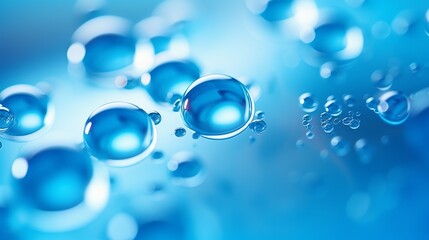 Micro blue particles in liquid. floating up, high magnification macro