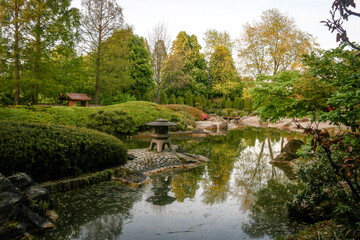 Fototapeta na wymiar Views from the Japanese garden in the city of Bonn, Germany