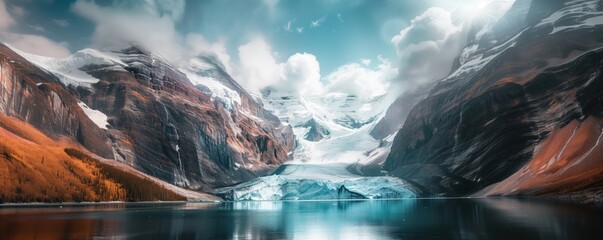Glacier and mountains surrounding a lake - Powered by Adobe