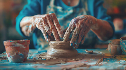 Experienced Potter's Hands Working Clay on Potter's Wheel