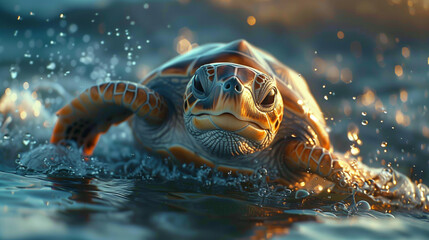 Sea Turtle Swimming on Water