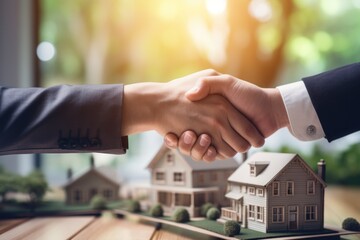 Financial. real estate agent professional hand shaking with customer after successful agreement in real estate agency office, insurance, home loan contract, buying house, real estate concept - obrazy, fototapety, plakaty