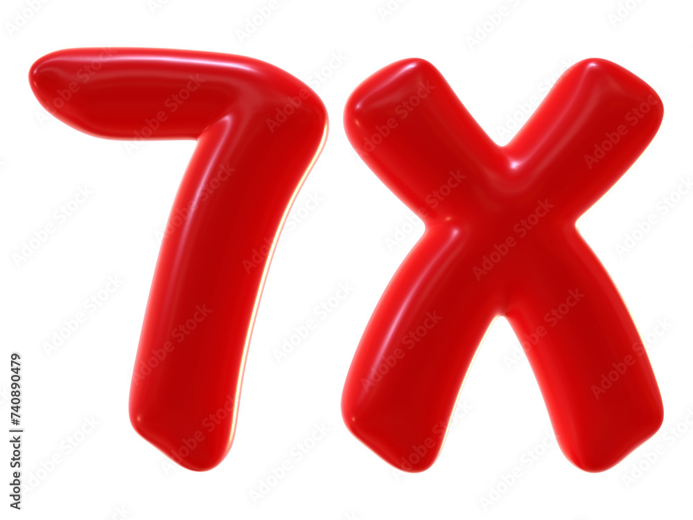 Poster 7x with red color isolated on transparent background. 3d number and letter icon for double and bonus