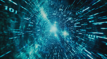 digital representation of data streaming or binary code flowing through a virtual space