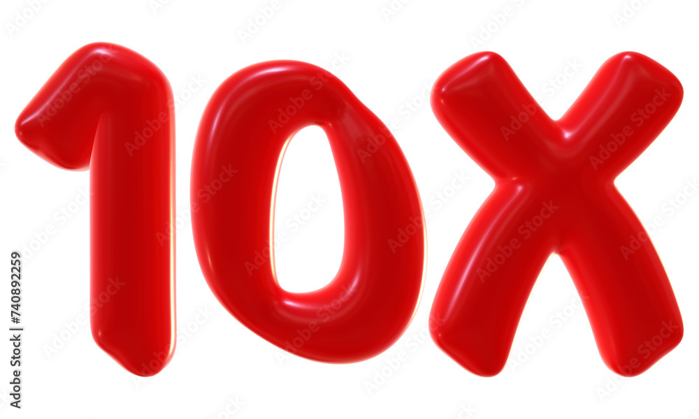 Poster 10x with red color isolated on transparent background. 3d number and letter icon for double and bonu