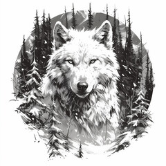 Wolf badge for t-shirt design. Animal wolf concept poster. Creative graphic design. Digital artistic artwork raster bitmap illustration. Graphic design art.