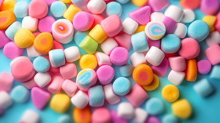 Fototapeta na wymiar Colorful creative marshmallow background, marshmallow copy space
