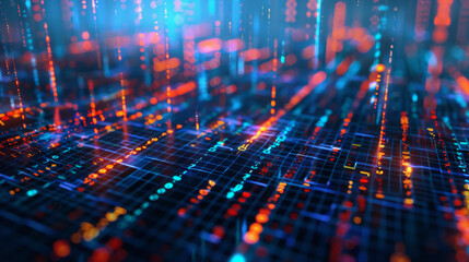 vibrant display of financial data analytics, with various types of graphs and numerical data overlaid on a digital interface or motherboard