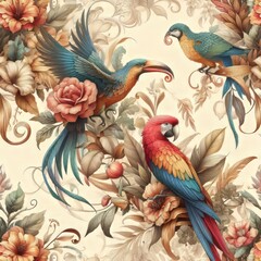 style Exotic floral pattern wallpaper texture seamless modern style.