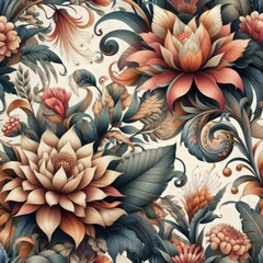 style Exotic floral pattern wallpaper texture seamless modern style.