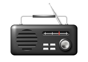 Retro radio icon set. Vector 3D radio. Clipart isolated on white background.