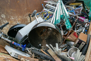 Metal scrap containers at a recycling center