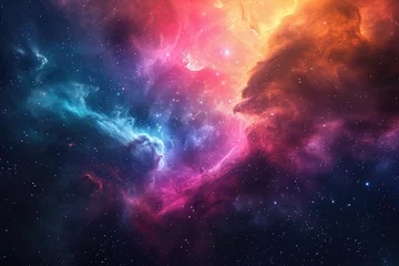 Poster A vibrant space scene featuring an array of stars and clouds, Futuristic rendering of a far-off colorful nebula cloud, AI Generated © Iftikhar alam