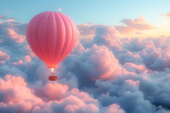 Serene ascension: solo hot air balloon drifting at cloudy dusk