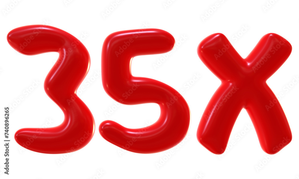 Poster 35x with red color isolated on transparent background. 3d number and letter icon for double and bonu