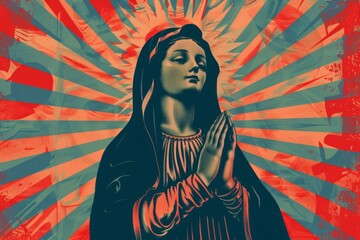 Virgin Mary with a sunburst background Generative AI - obrazy, fototapety, plakaty