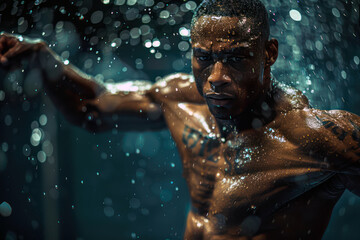 Athlete in concentration, dramatic workout intensity