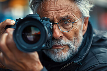 Photographer capturing moment, intense focus