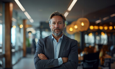 Fototapeta premium Businessman smiling, relaxed work environment