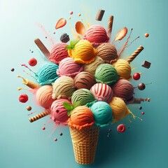 Colorful Assortment of Ice Creams and Toppings