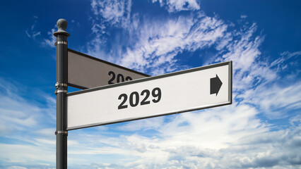 Fototapeta na wymiar Signposts the direct way to 2029