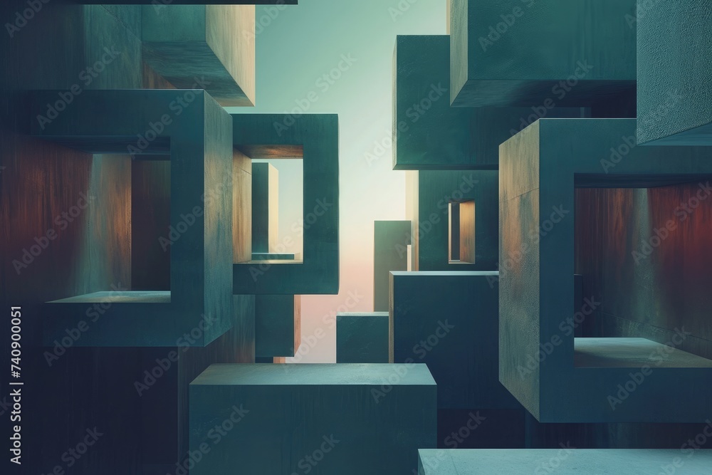Poster an intricate painting capturing the dynamic cityscape, showcasing the multitude of buildings, geomet