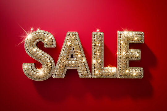 The word SALE made of sparkling diamonds. Sale, discount symbol. Jewelry, advertising. Fashion accessories and jewelry sale card for social media promotion. Black Friday sale, shopping season banner