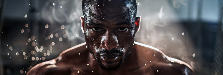 Determined boxer, intense workout