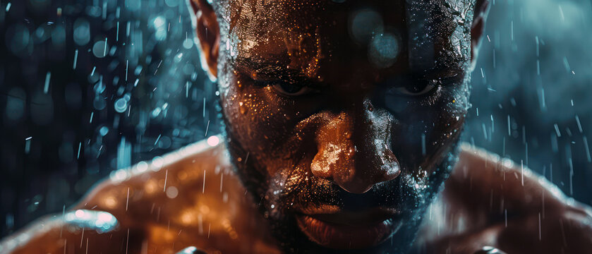 Determined boxer, intense workout