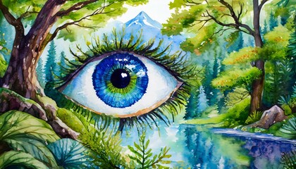 painted eye in the forest - artistic style