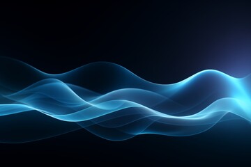 Abstract dynamic blue wave of smoke swirls and moves fluidly against a stark black background. 