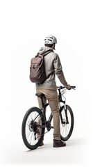 Obraz premium Back view of a man using bicycle isolated on white background