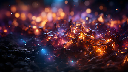 Obraz premium Mystical Fire Embers Abstract Dark Background with Colorful Sparkles.