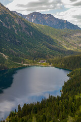 Fototapeta na wymiar spectacular panorama of Morskie Oko mountain lake and hiking destination 