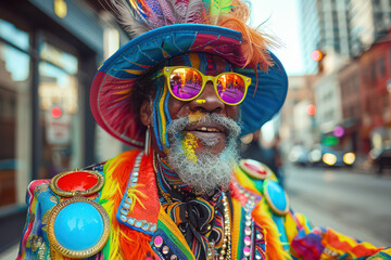 Colorful and expressive man with unique street style and jewelry