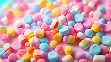 Blurred marshmallow candy natural background
