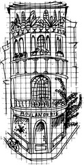 Paris French building hand drawn sketch. Original vector illustration 