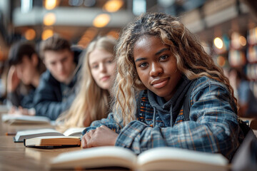 Several students are preparing for the next exams. - obrazy, fototapety, plakaty