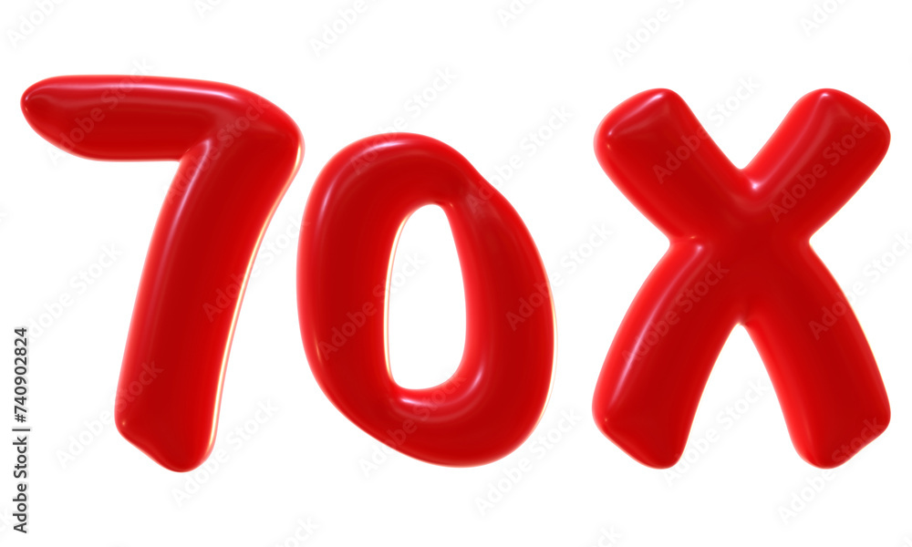 Poster 70x with red color isolated on transparent background. 3d number and letter icon for double and bonu